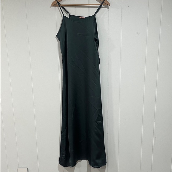 Udel New York Satin Slip Dress Green Midi Spaghetti Strap Bias Cut SzM - Picture 3 of 10